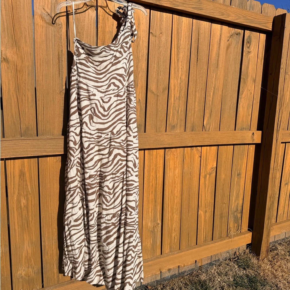 Zebra Print One-Shoulder Maxi Dress w/ Pockets – XS & S